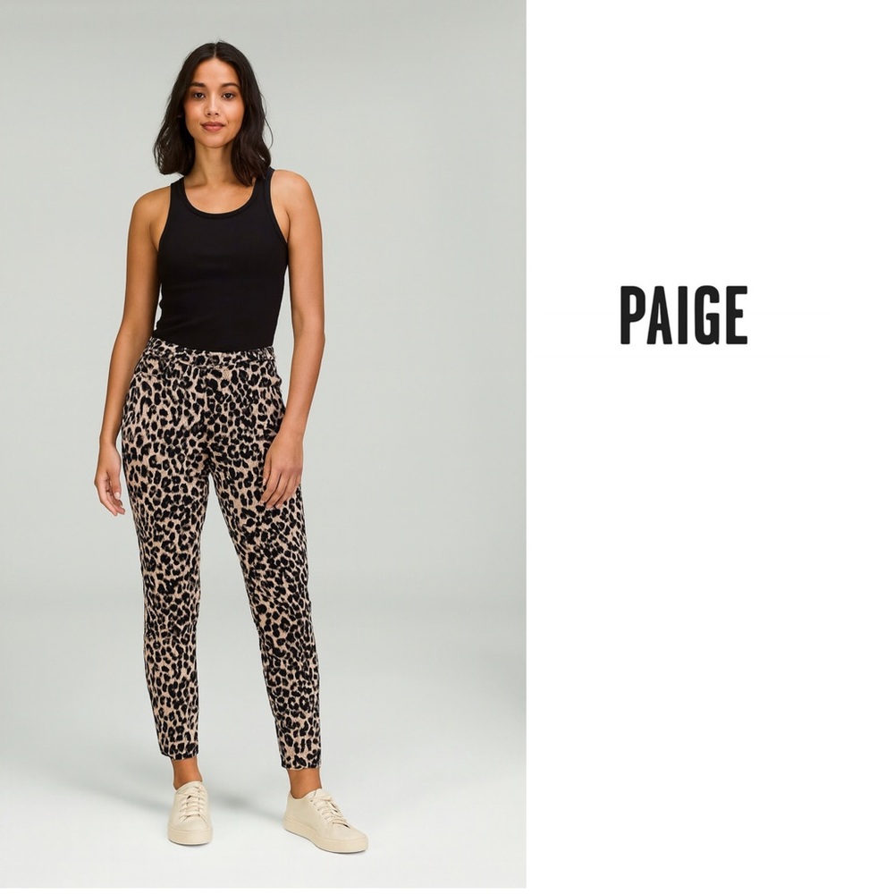 NEW PAIGE Hoxton Ankle Raw Hem in Pink Leopard Print Women's Jeans
